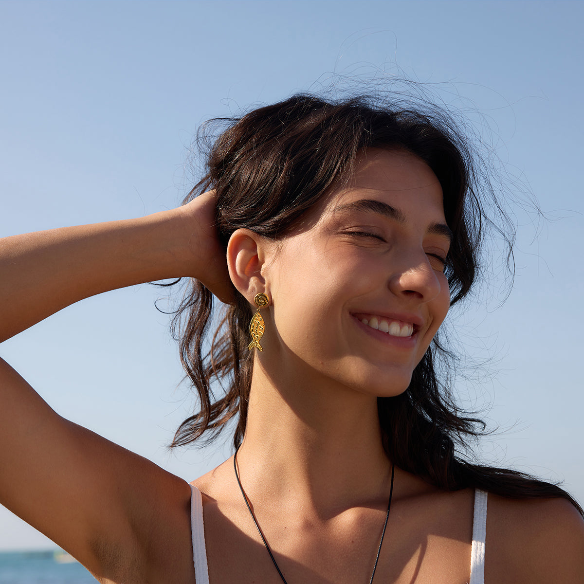 Levante Hammered Fish Drop Earrings