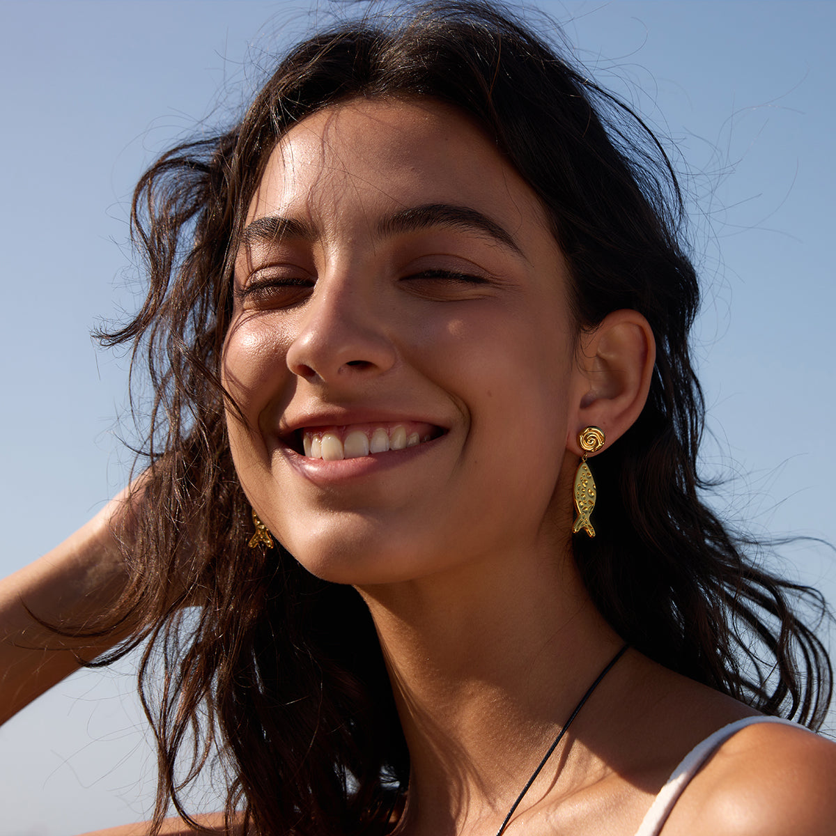 Levante Hammered Fish Drop Earrings