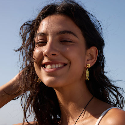 Levante Hammered Fish Drop Earrings