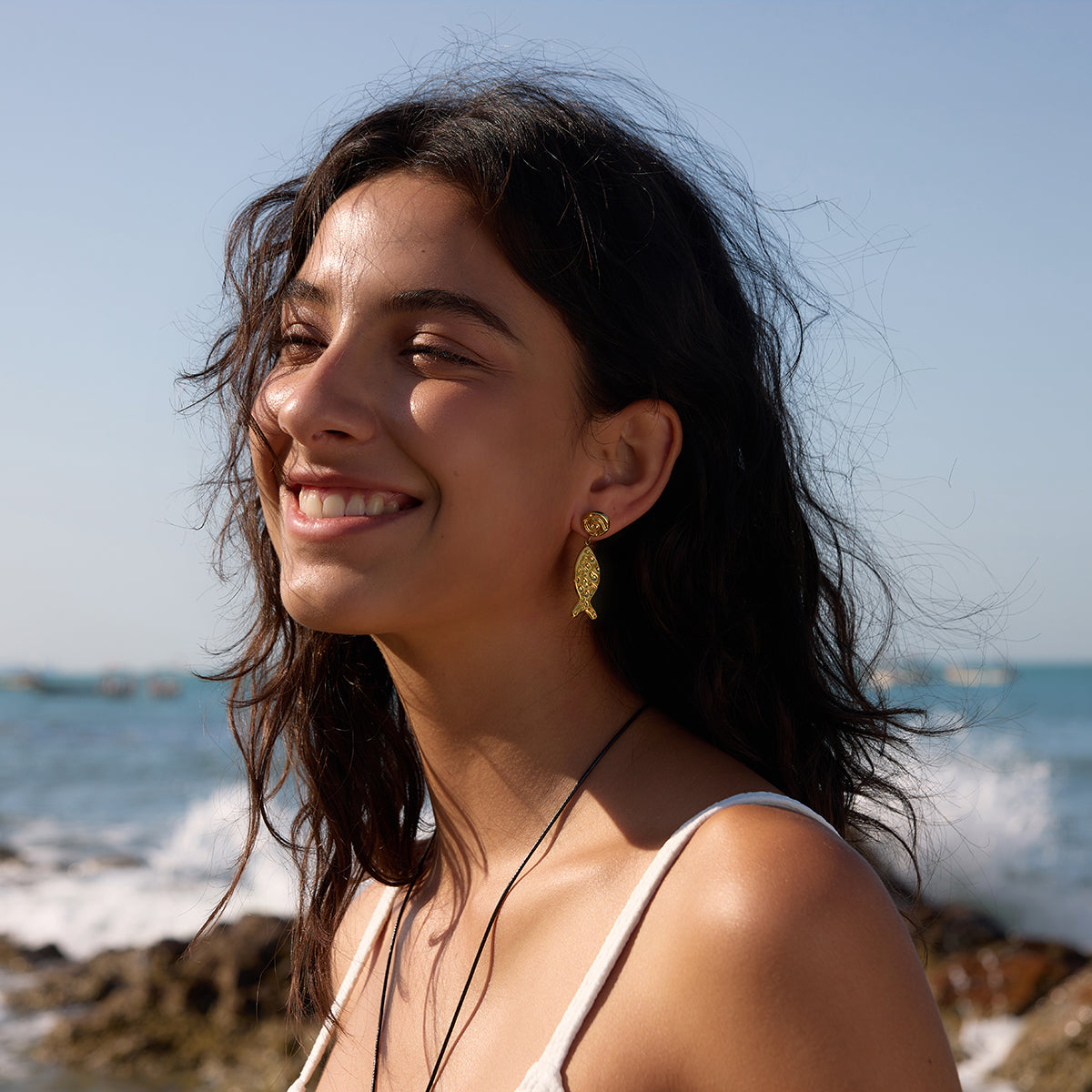 Levante Hammered Fish Drop Earrings