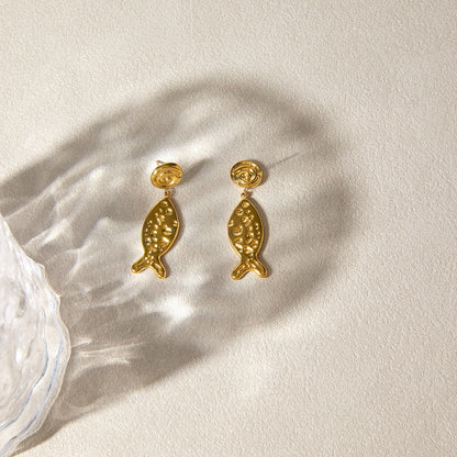 Levante Hammered Fish Drop Earrings