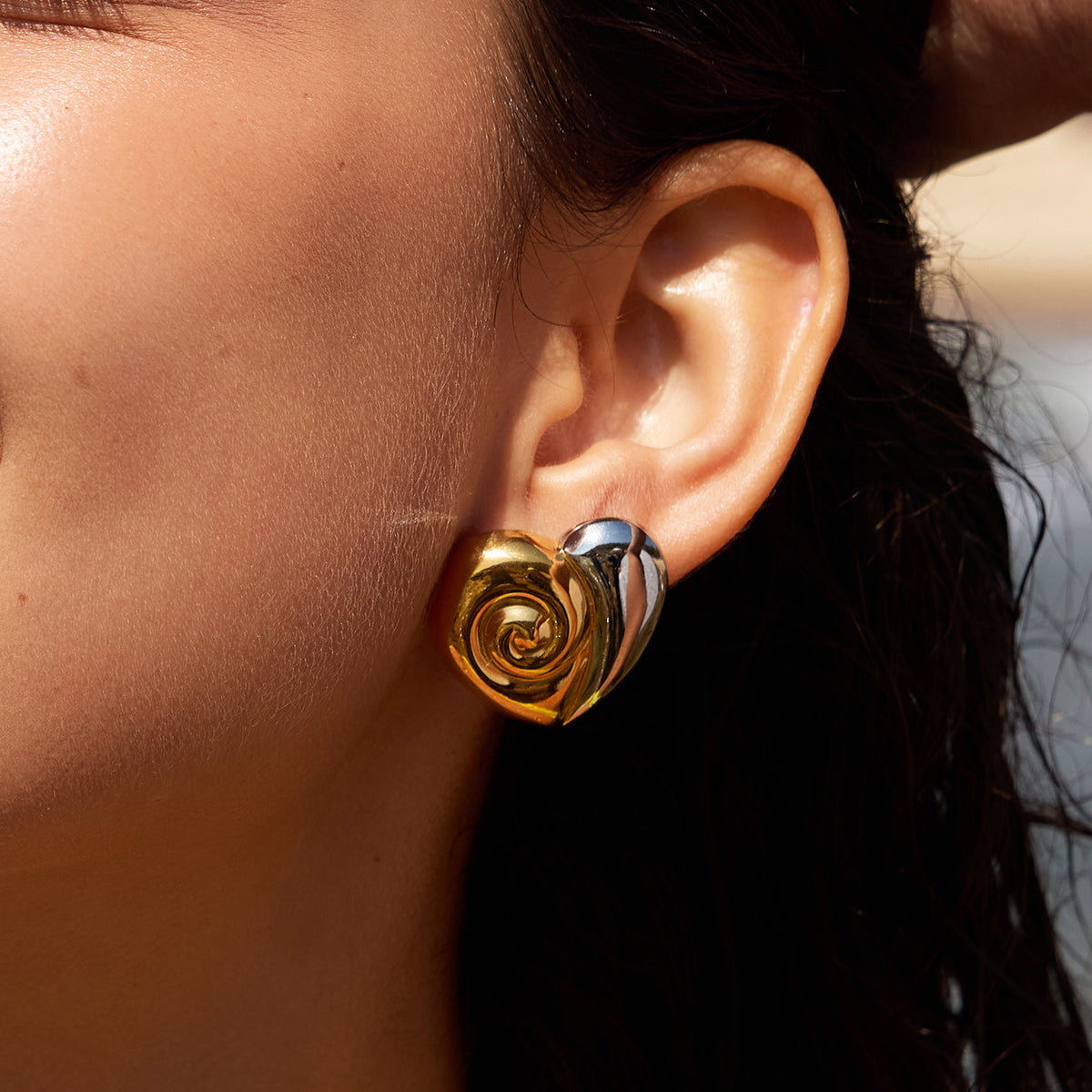 Corallo Swirled Heart Stud Earrings