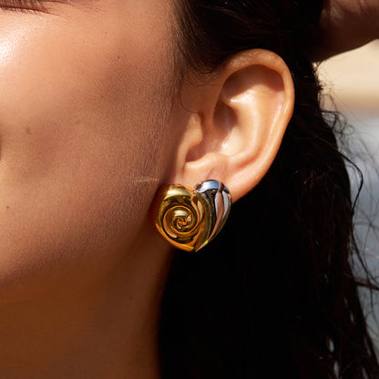Corallo Swirled Heart Stud Earrings