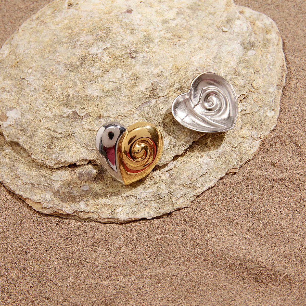 Corallo Swirled Heart Stud Earrings