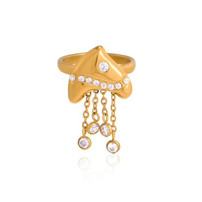 Sea Foam Chain Tassel Open Ring