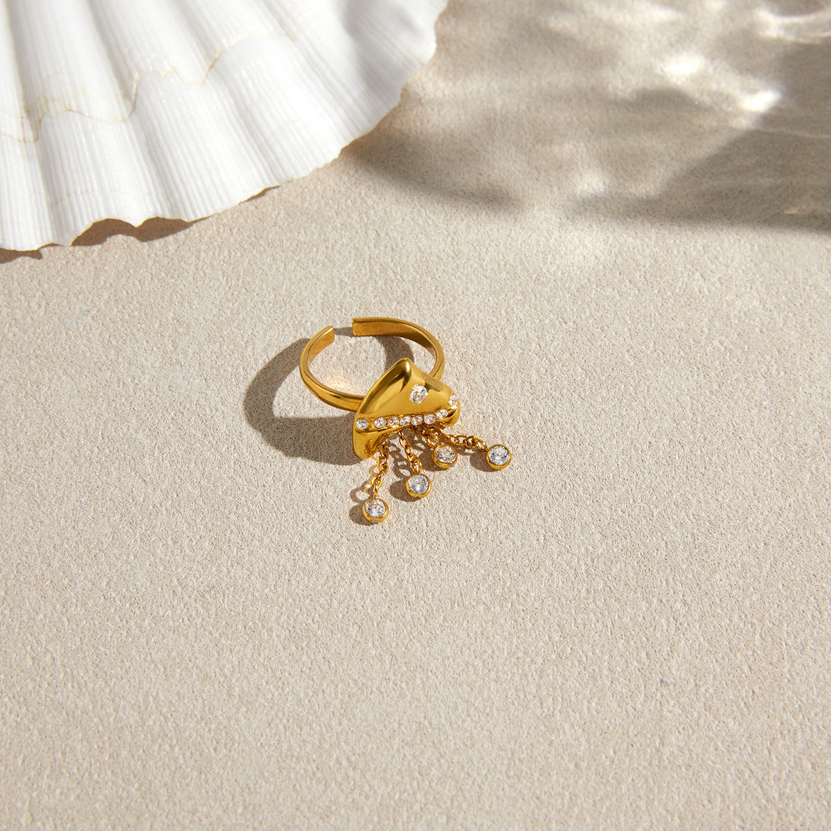 Sea Foam Chain Tassel Open Ring