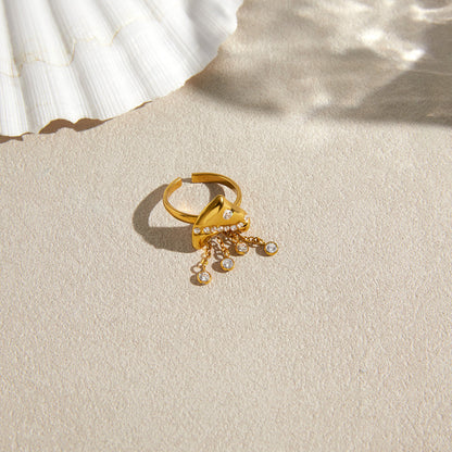 Sea Foam Chain Tassel Open Ring