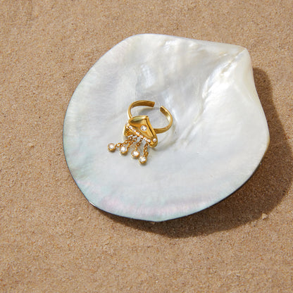 Sea Foam Chain Tassel Open Ring