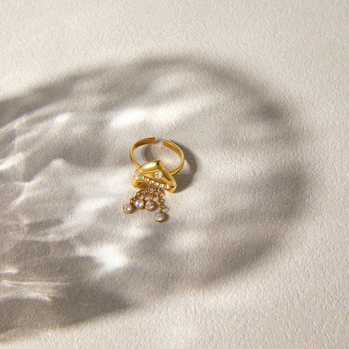 Sea Foam Chain Tassel Open Ring