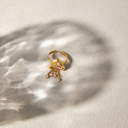 Sea Foam Chain Tassel Open Ring