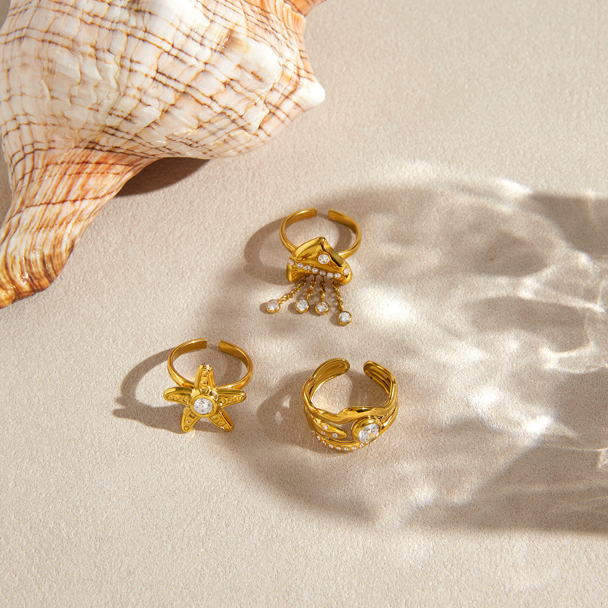 Sea Foam Chain Tassel Open Ring