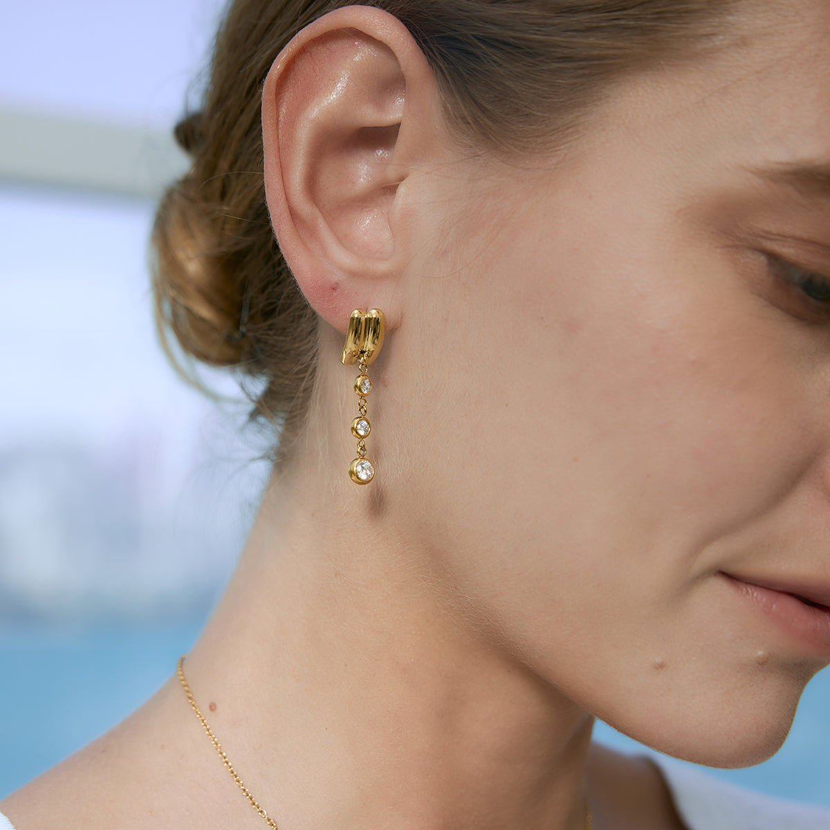 Ionia Triple Bezel Drop Earrings