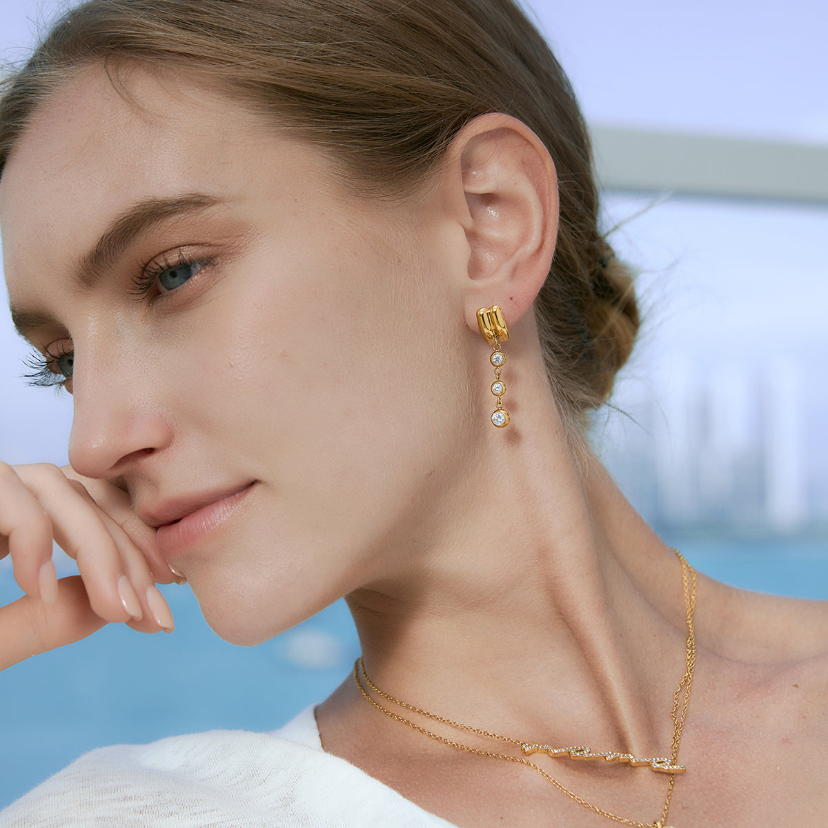 Ionia Triple Bezel Drop Earrings