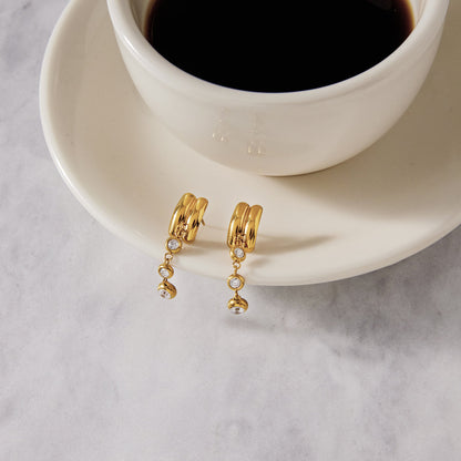Ionia Triple Bezel Drop Earrings