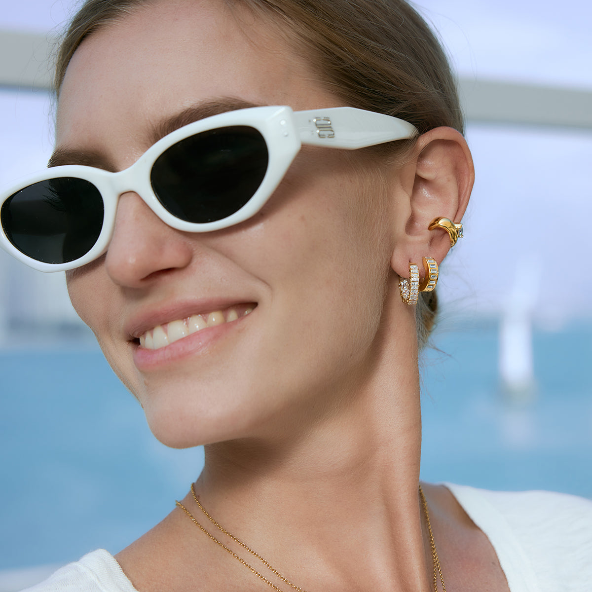 Aegean Teardrop Stone Huggie Earrings