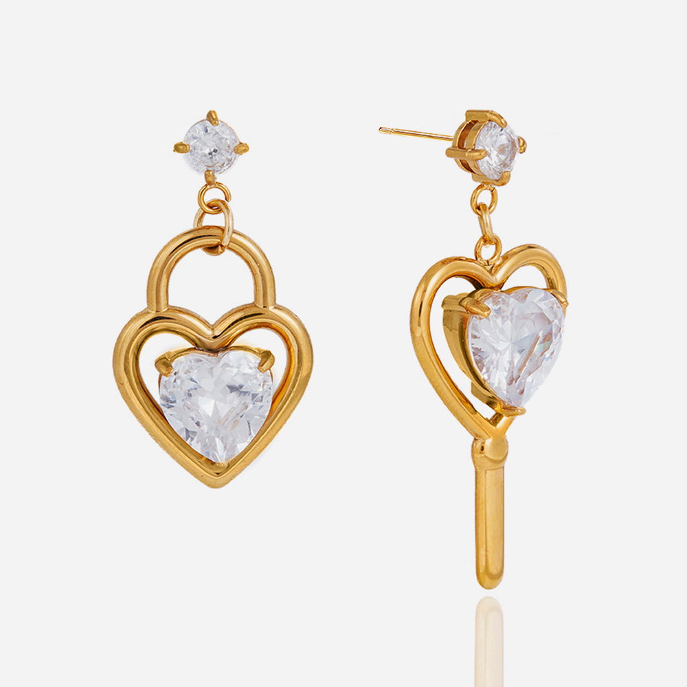 Marea Heart and Key Drop Earrings