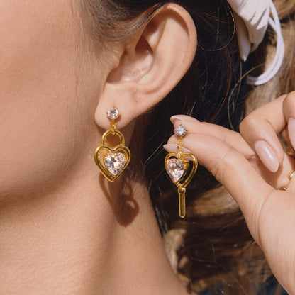 Marea Heart and Key Drop Earrings