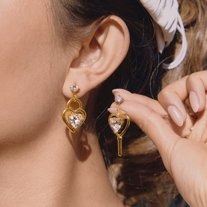 Marea Heart and Key Drop Earrings