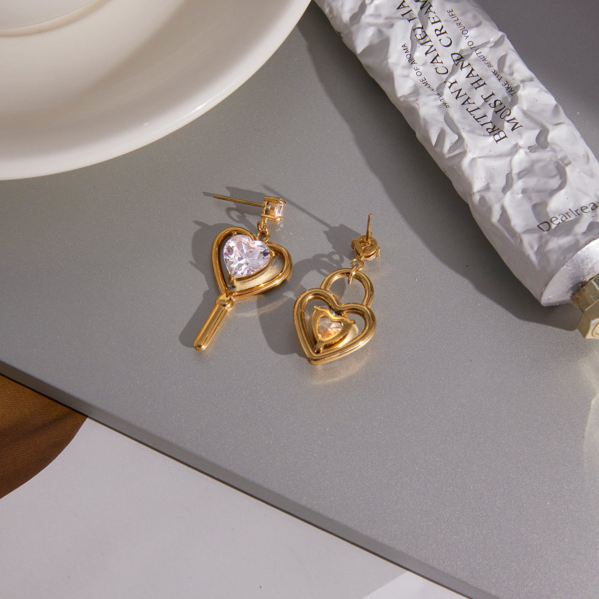 Marea Heart and Key Drop Earrings
