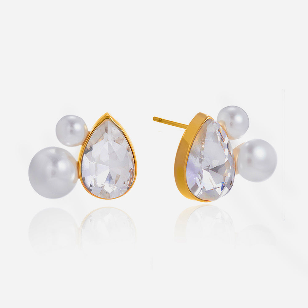 Nacre Pearl and Crystal Stud Earrings