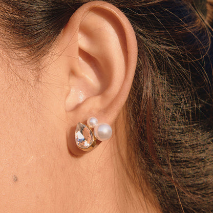 Nacre Pearl and Crystal Stud Earrings