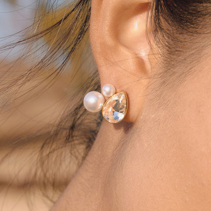 Nacre Pearl and Crystal Stud Earrings