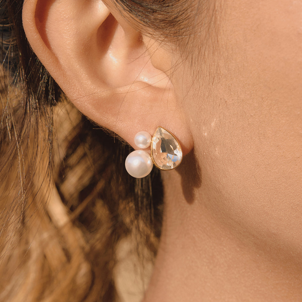 Nacre Pearl and Crystal Stud Earrings