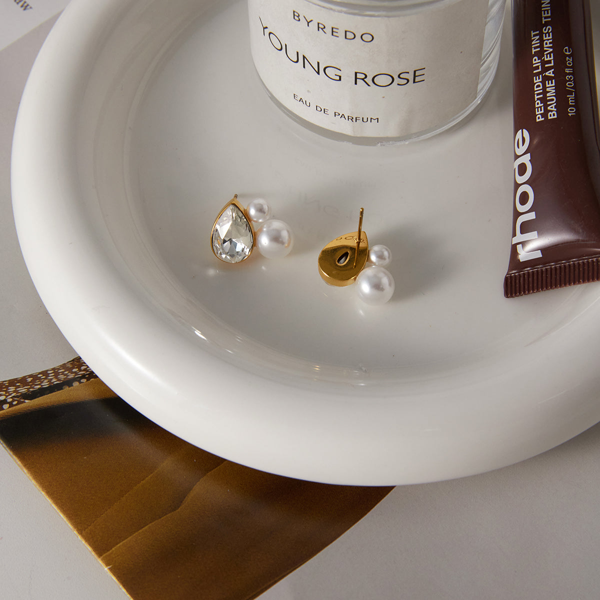Nacre Pearl and Crystal Stud Earrings