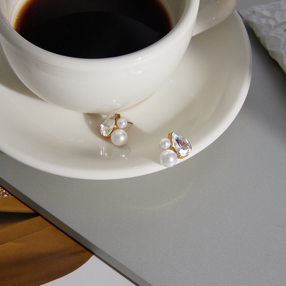 Nacre Pearl and Crystal Stud Earrings