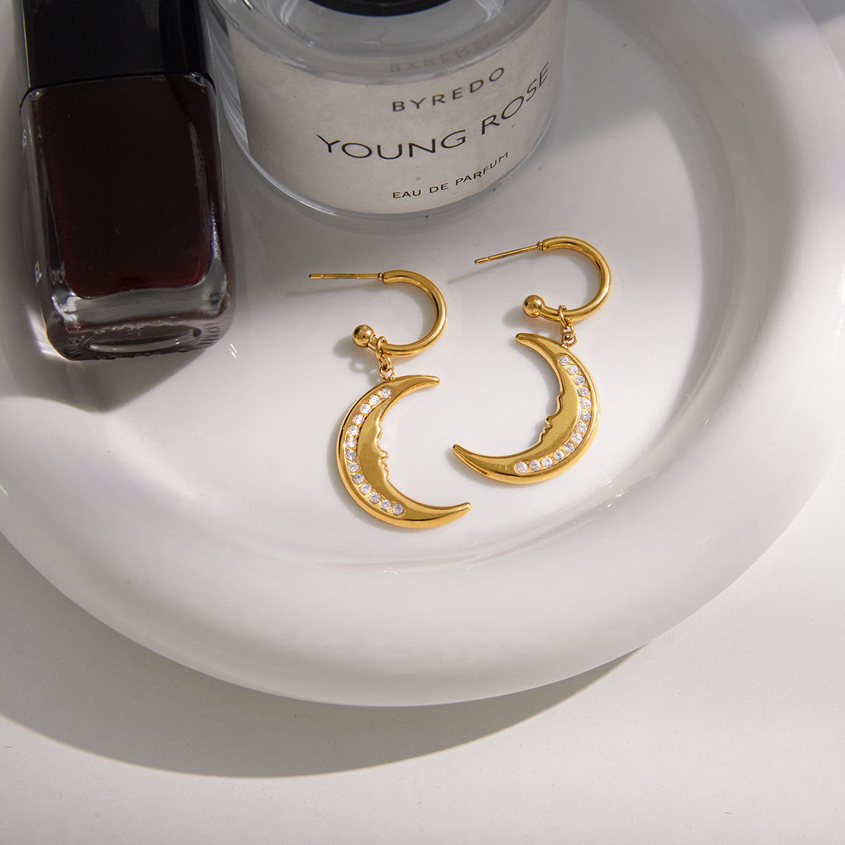 Selene Crescent Moon Drop Earrings