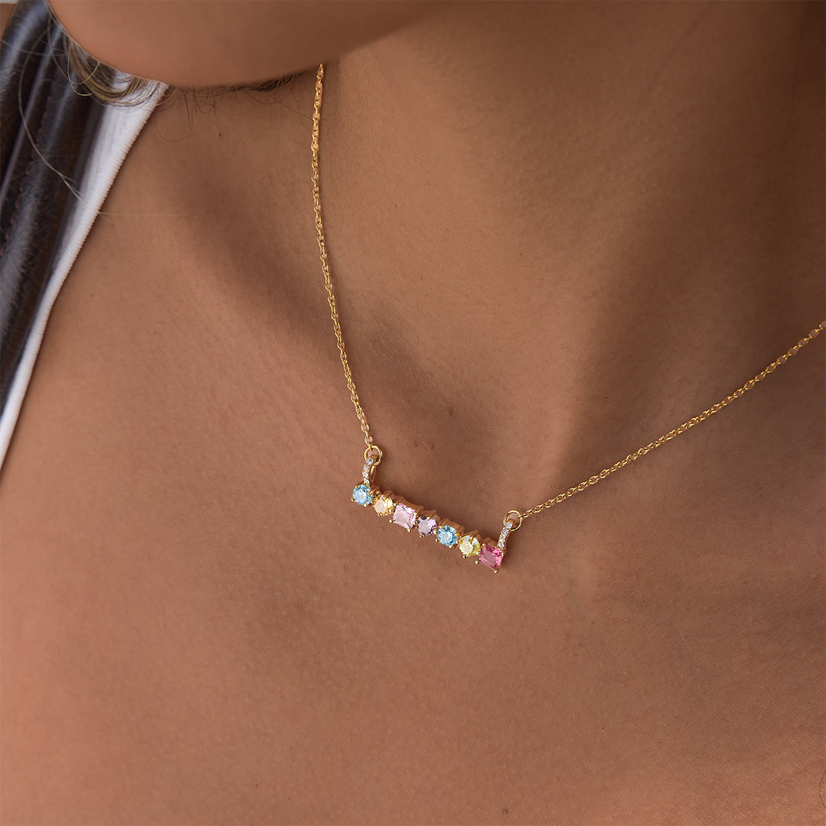 Zephyr Gemstone Bar Necklace