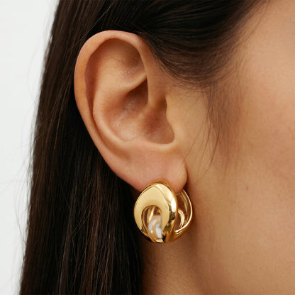 Solstice Sculpted Pearl Hoop Earrings