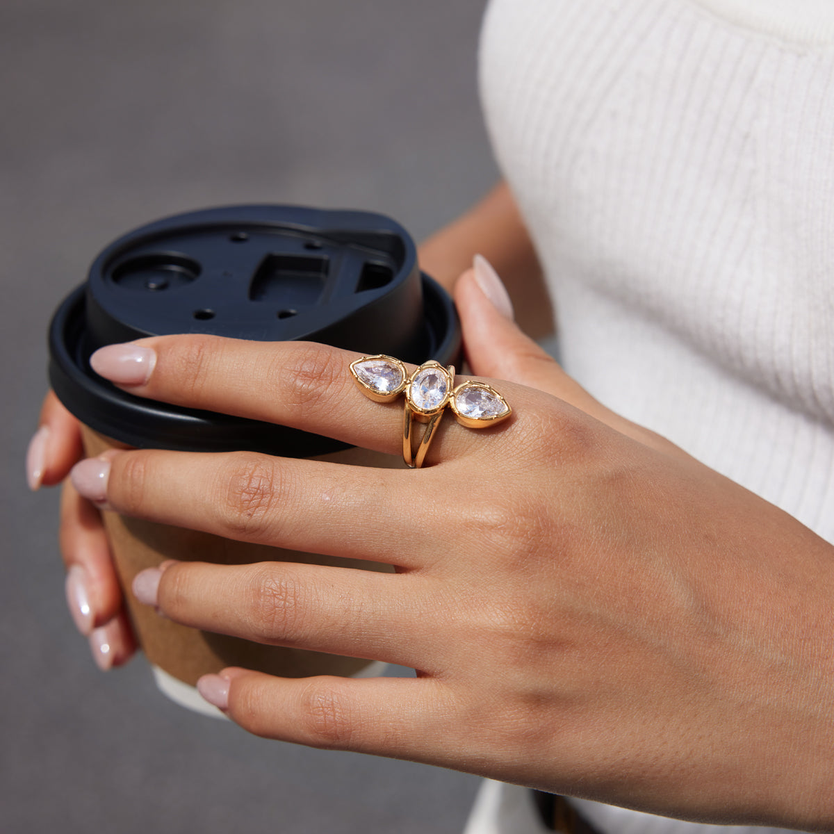 Oleander Three-Stone Open Ring