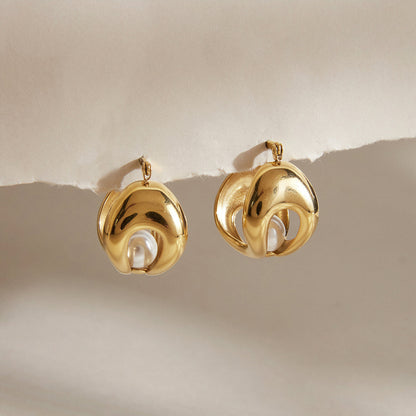 Solstice Sculpted Pearl Hoop Earrings
