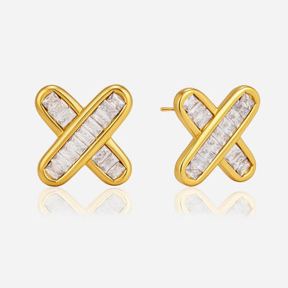Solstice Baguette Cross Stud Earrings