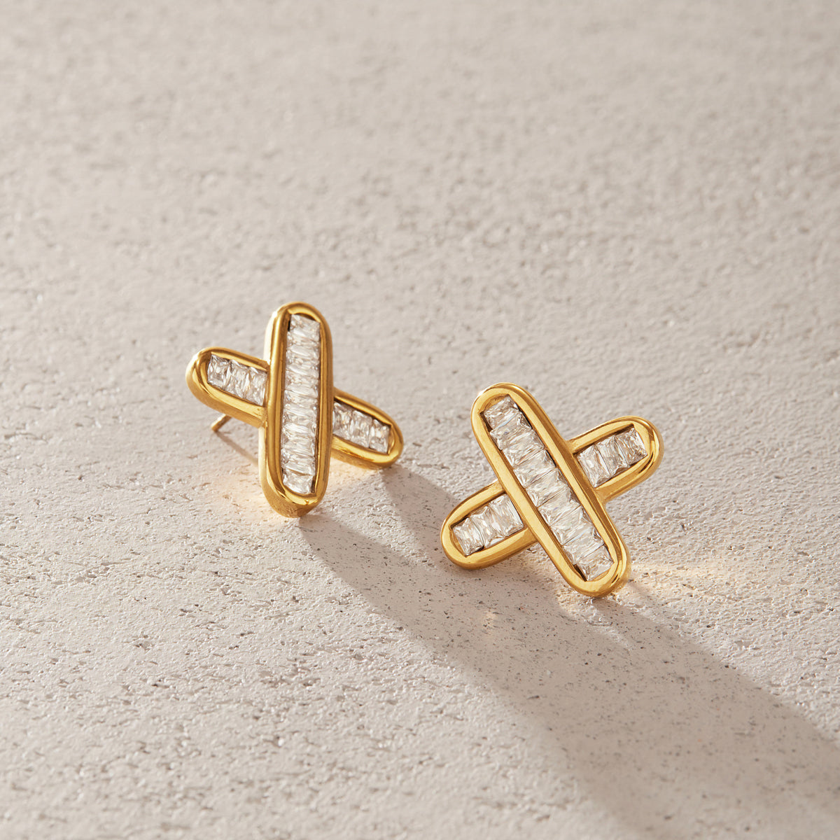 Solstice Baguette Cross Stud Earrings
