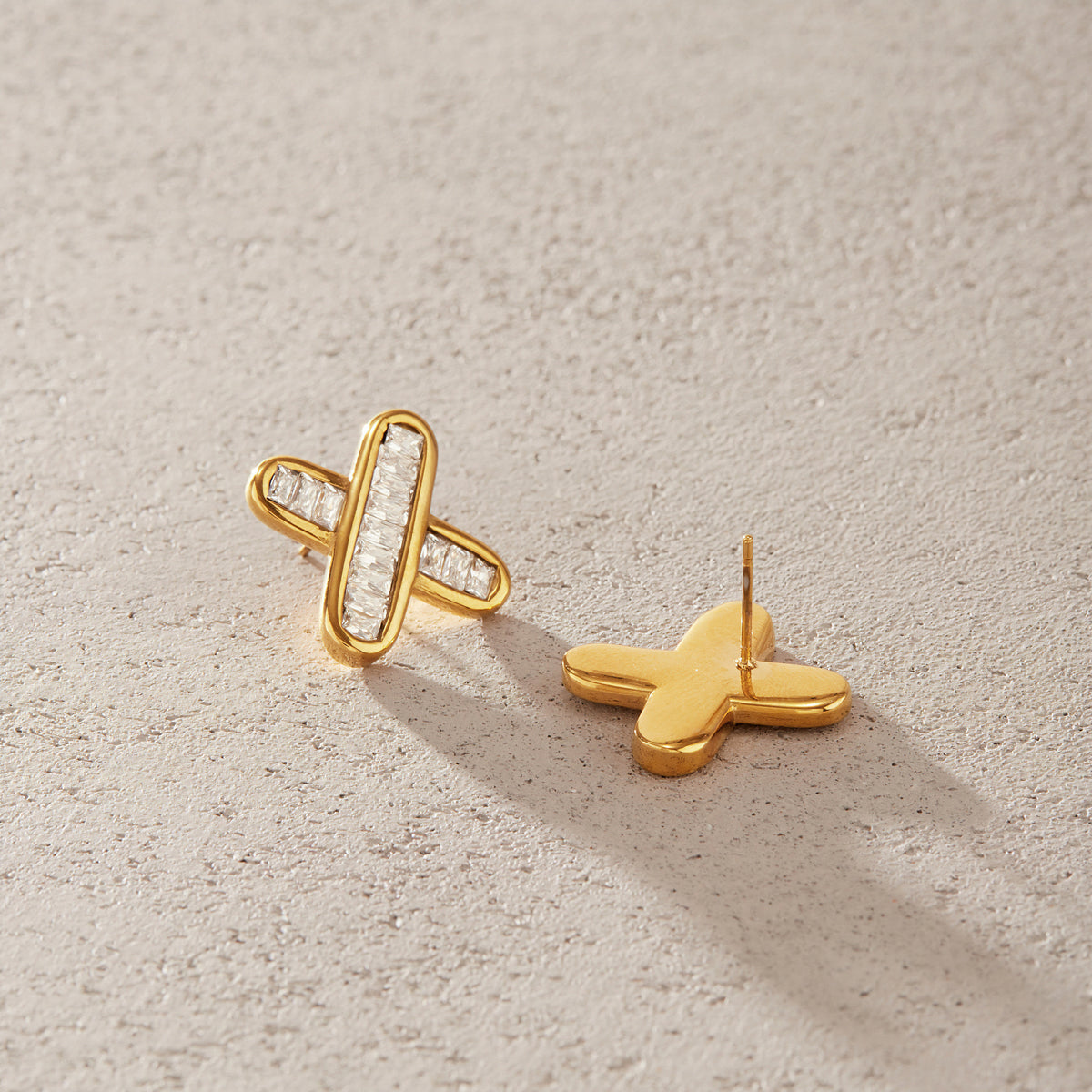 Solstice Baguette Cross Stud Earrings