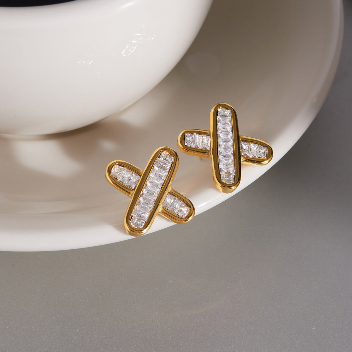 Solstice Baguette Cross Stud Earrings