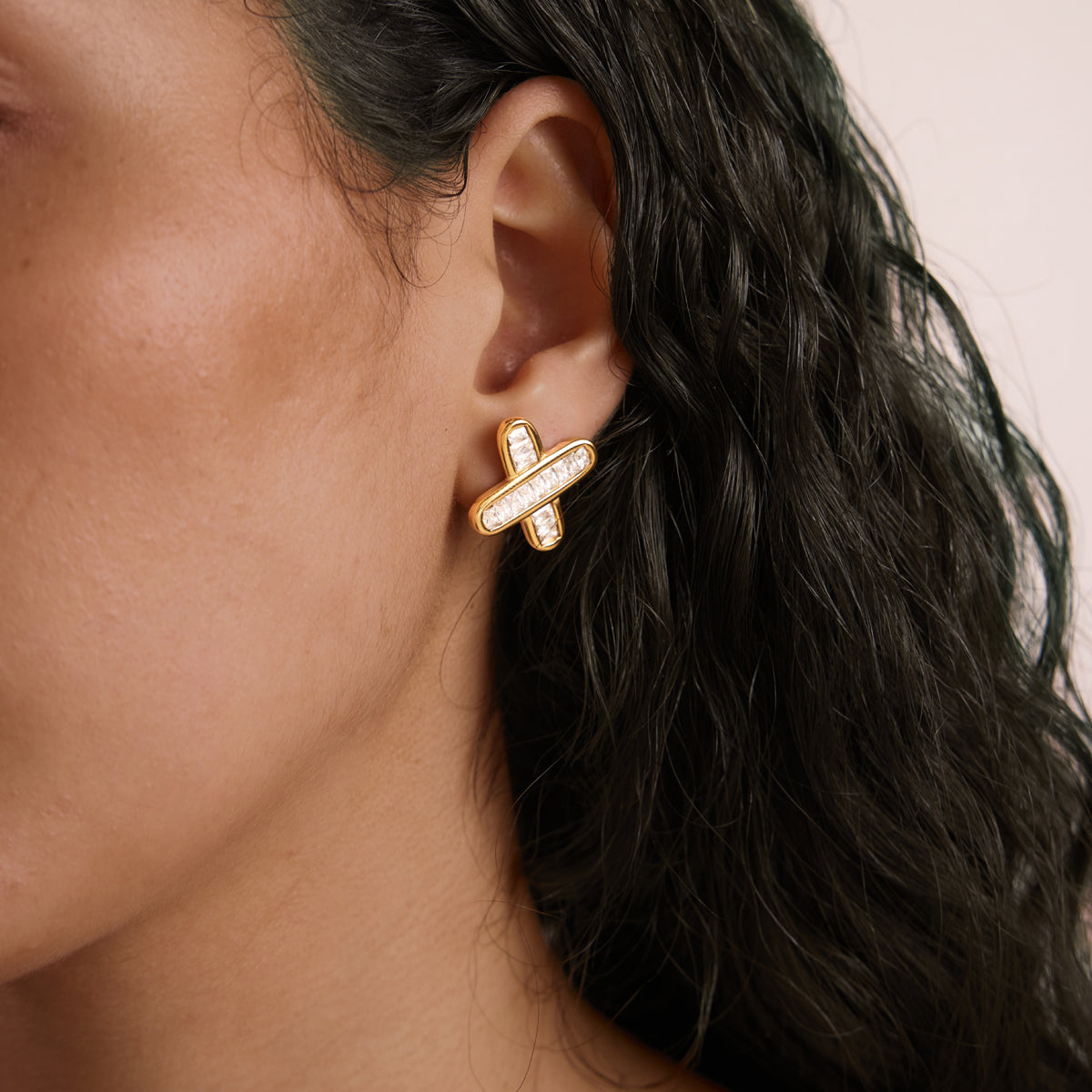 Solstice Baguette Cross Stud Earrings