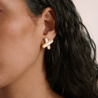 Solstice Baguette Cross Stud Earrings