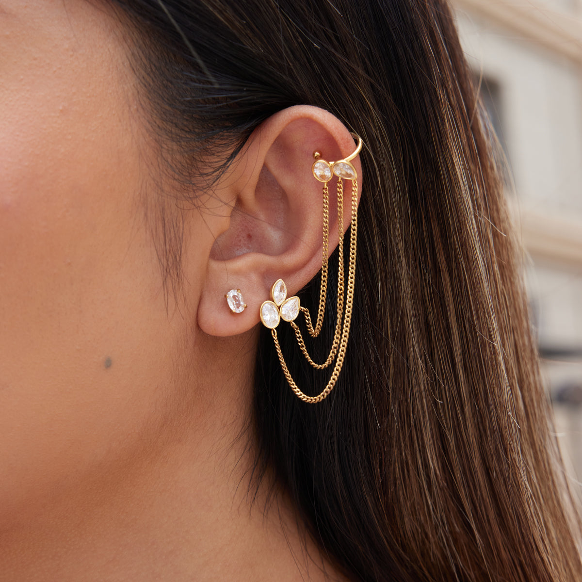 Zephyr Draped Chain Ear Cuff Earrings