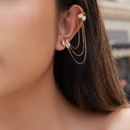 Zephyr Draped Chain Ear Cuff Earrings