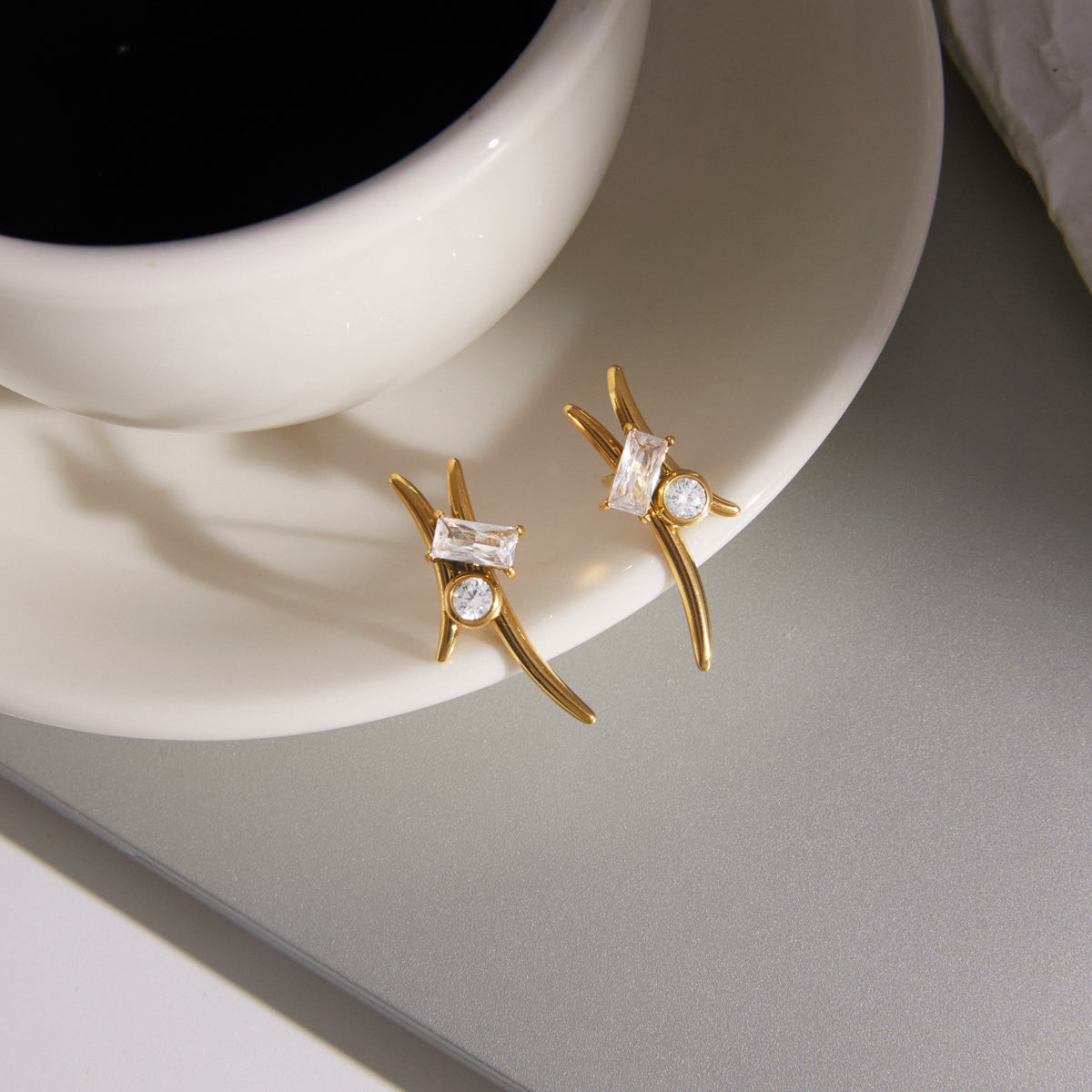 Estrella Crossed Bar Stud Earrings