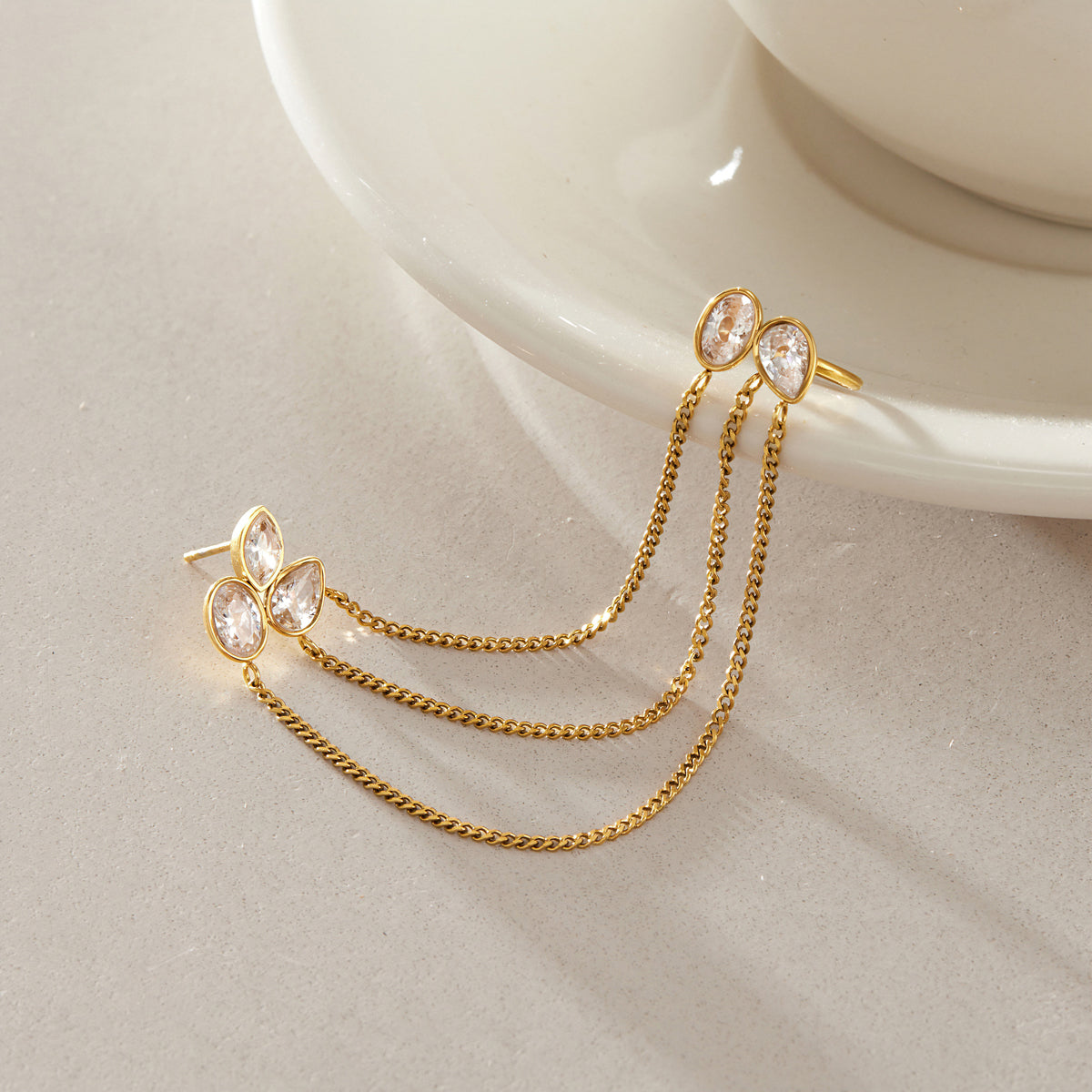 Zephyr Draped Chain Ear Cuff Earrings