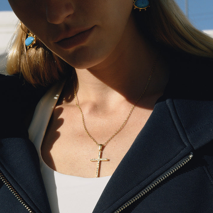 Almond Blossom Pavé Cross Necklace
