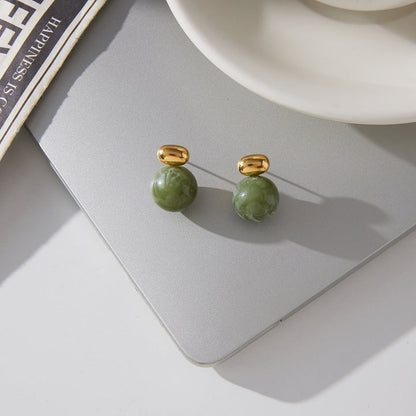 Olive Grove Marbled Sphere Stud Earrings