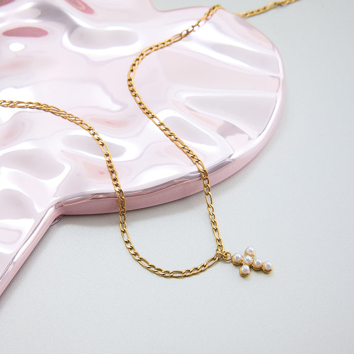 Almond Blossom Pearl Cross Necklace