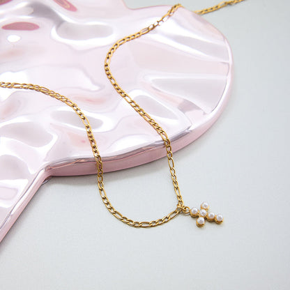 Almond Blossom Pearl Cross Necklace