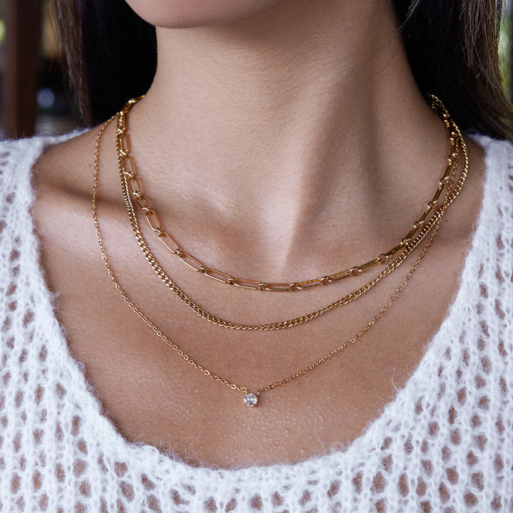 Ponent Paperclip Layered Chain Necklace