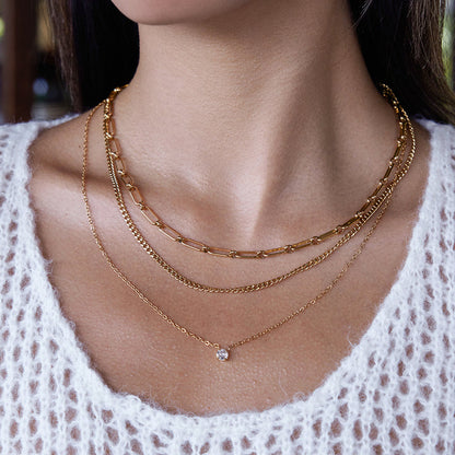 Ponent Paperclip Layered Chain Necklace